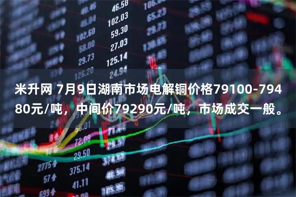 米升网 7月9日湖南市场电解铜价格79100-79480元/吨，中间价79290元/吨，市场成交一般。